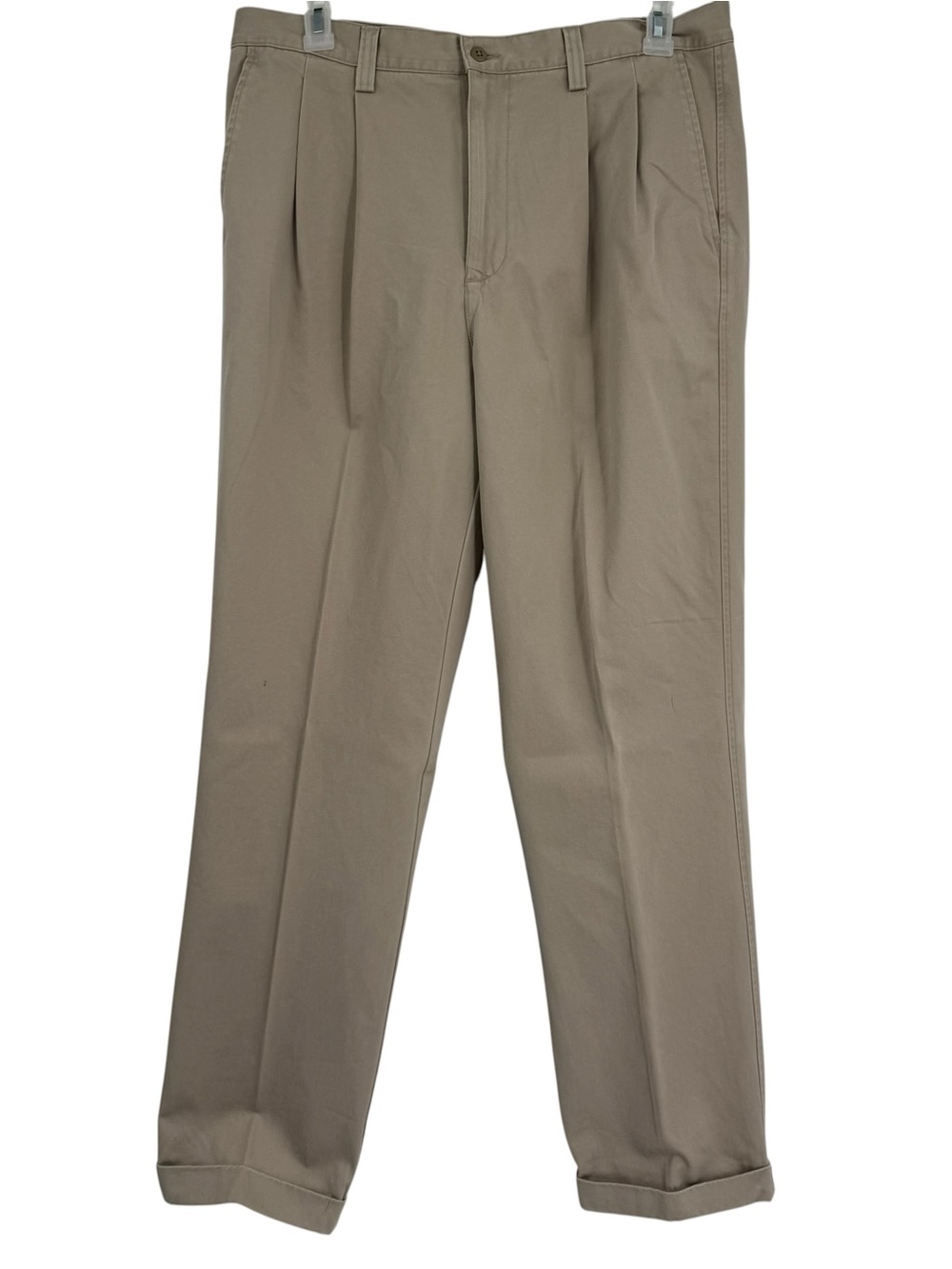 GAP khaki Pleated Front Men's Tan Pants size 38 X 34 NEW Cuffed Cotton